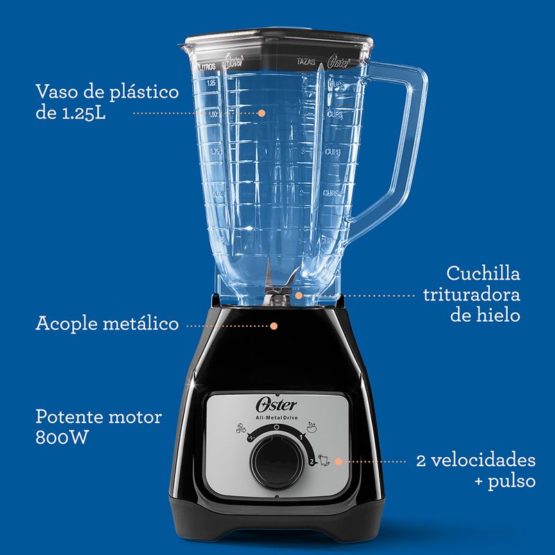 Licuadora Oster con vaso de plastico y control de perilla BLSTKAPBRD Oster Argentina